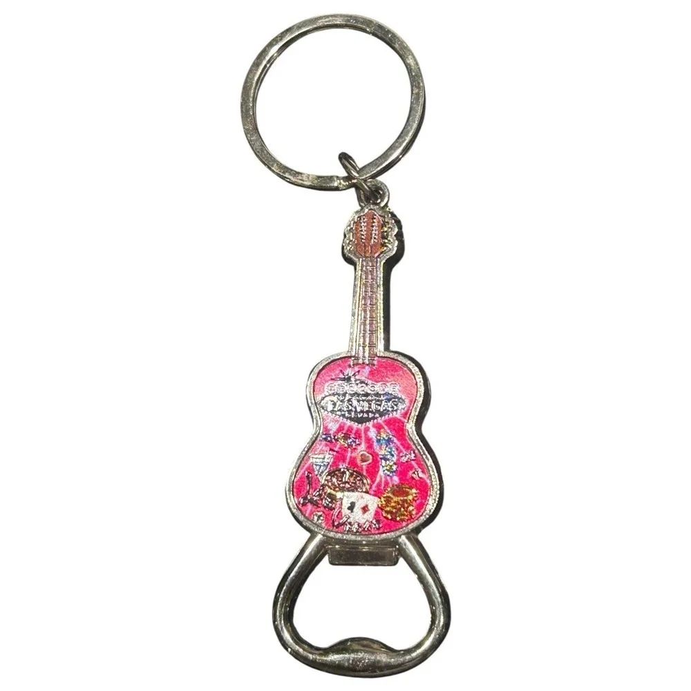Las Vegas guitar key chain bottle opener pink plus multicolored NEW